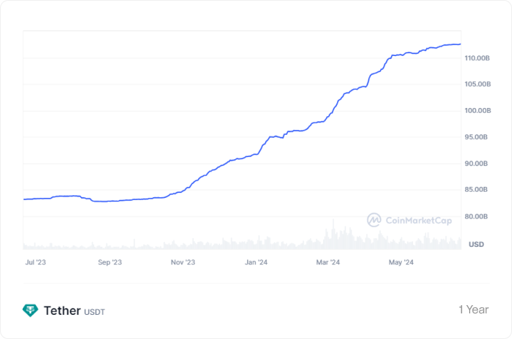 USDT market capitalization - June `24