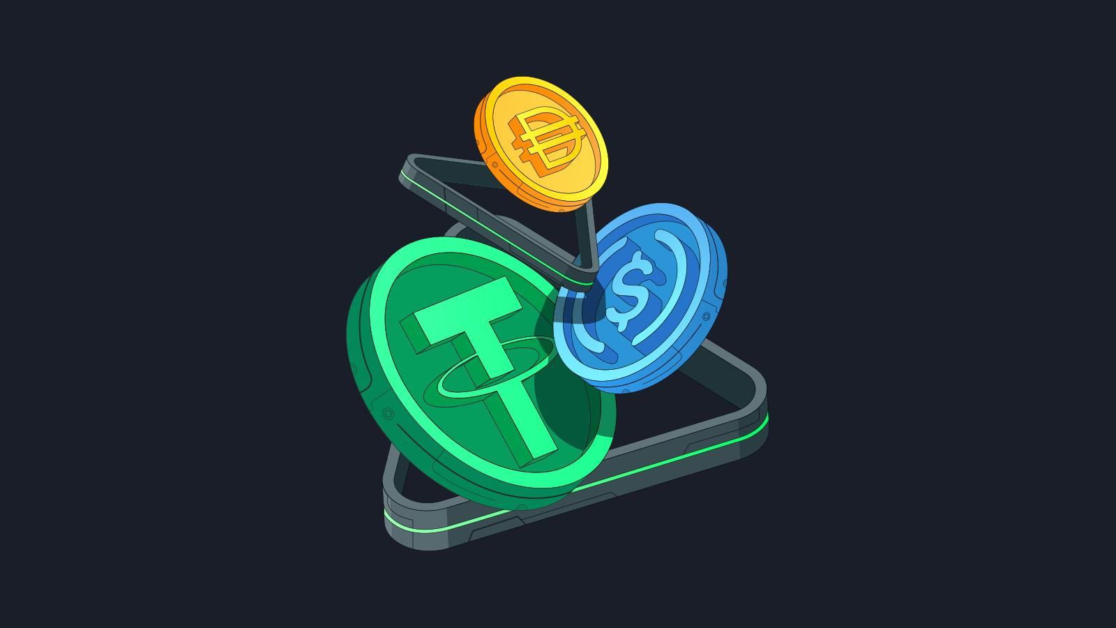 Stablecoins Logos in 3D - molecula.io